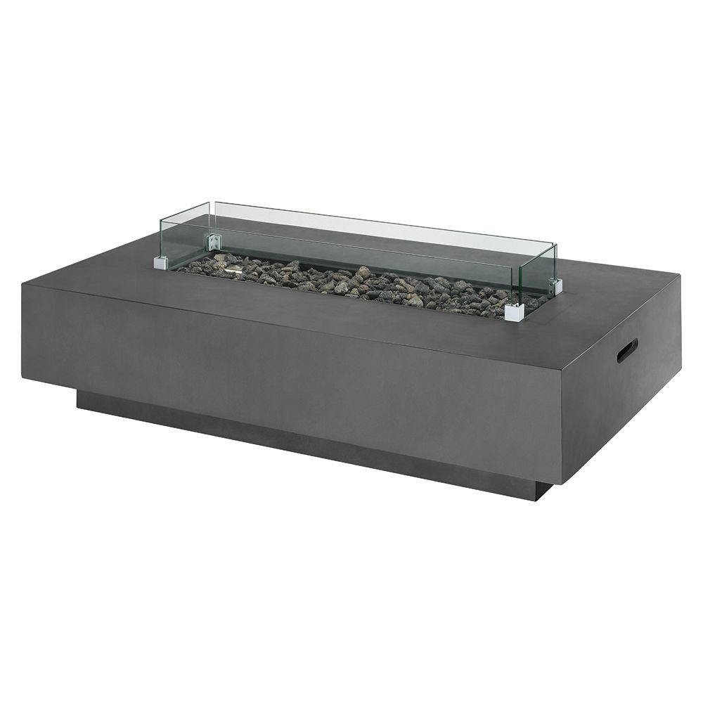 Hampton Bay Faux Concrete Fire Rectangle Table with Glass Shields The