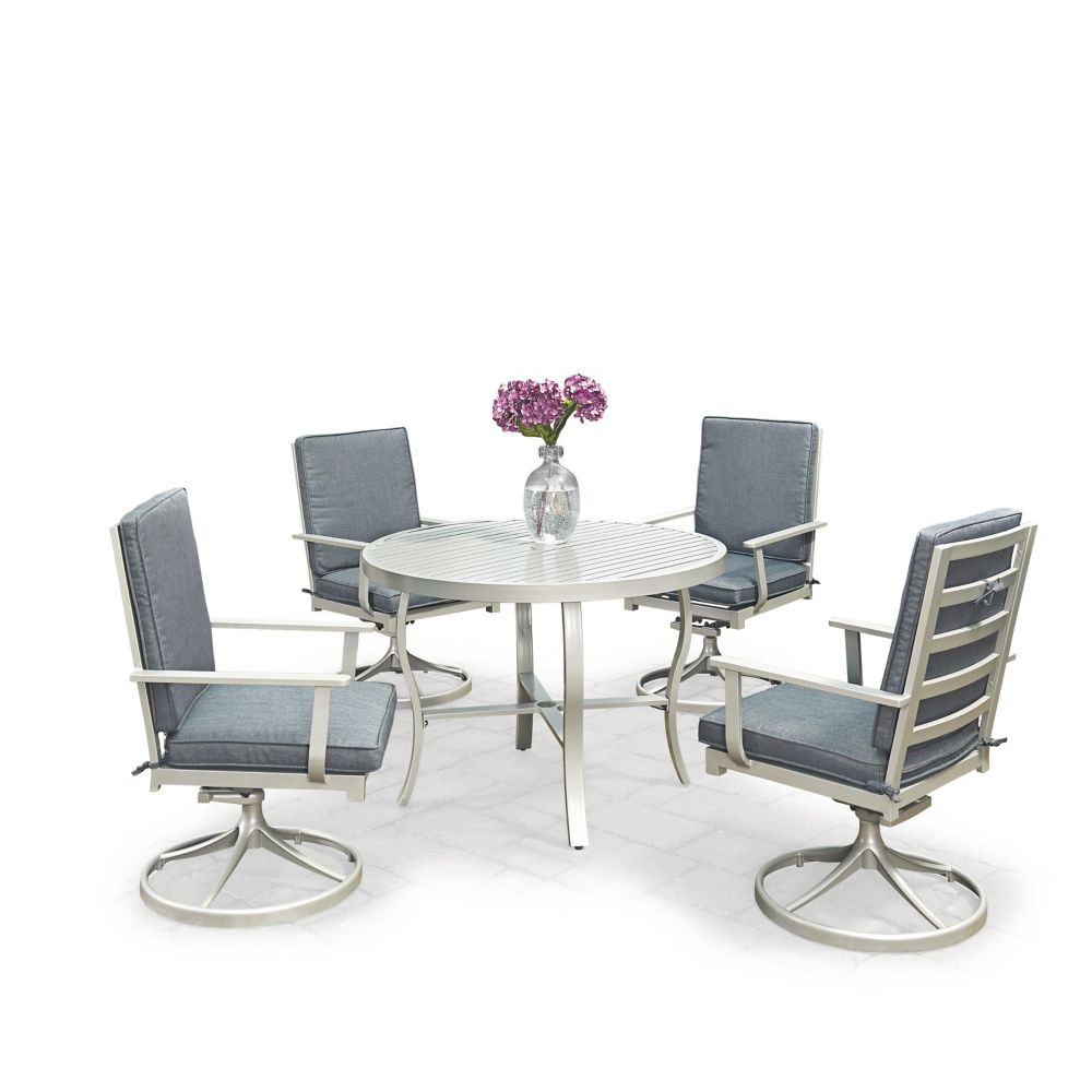South Beach 5 Piece Round Outdoor Dining Table 4 Swivel Rocking Chairs