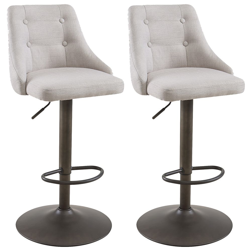 Adyson Metal Contemporary Full Back Armless Bar Stool With Beige Polyester Seat Set Of 2