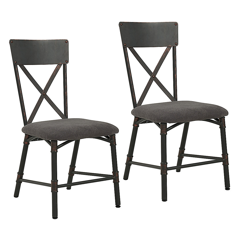 Bronx Metal Black Slat Back Armless Dining Chair With Grey Polyester Blend Seat Set Of 2