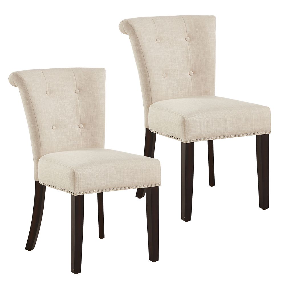 !nspire Selma Solid Wood Espresso Parson Armless Dining Chair with Beige Polyester Seat Set of