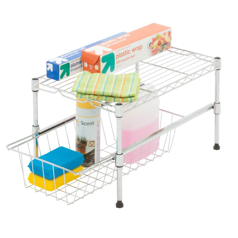 Honey Can Do 11 Inch H X 12 W 18 D Adjustable Steel Honey Can Do 11 Inch H X 12 W 18 D Adjustable Steel Shelf With Basket Cabinet Organizer In Chrome
