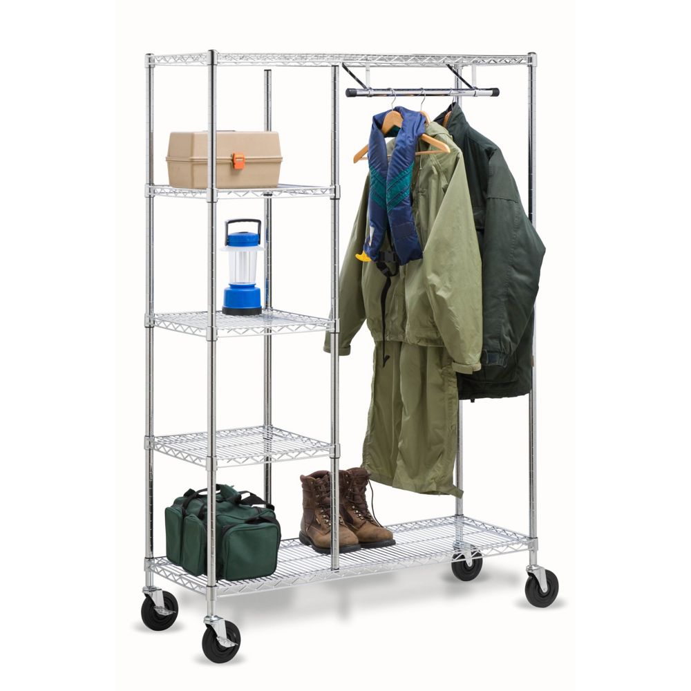 Honey Can Do Heavy Duty Steel Rolling Closet Rack in Chrome The Home Depot Canada