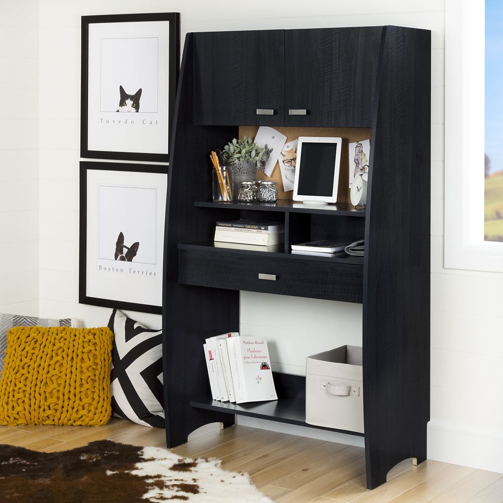 South Shore Bureau de travail avec huche et rangement Reevo, Onyx noir