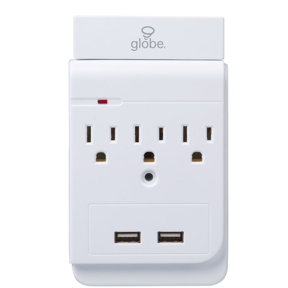 Globe Electric 3Outlet Charging Station Surge Protector Wall Tap, 2x