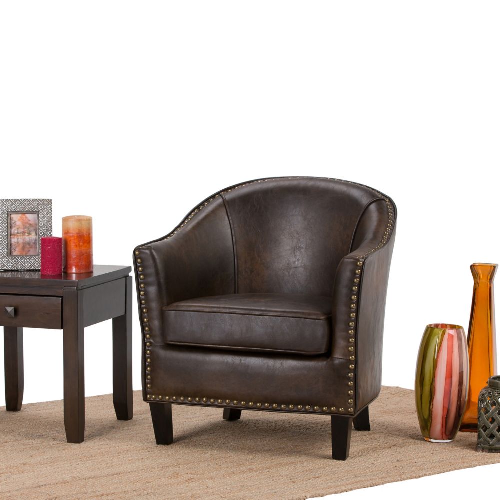 Kildare Brown Leather Tub Style Accent Chair