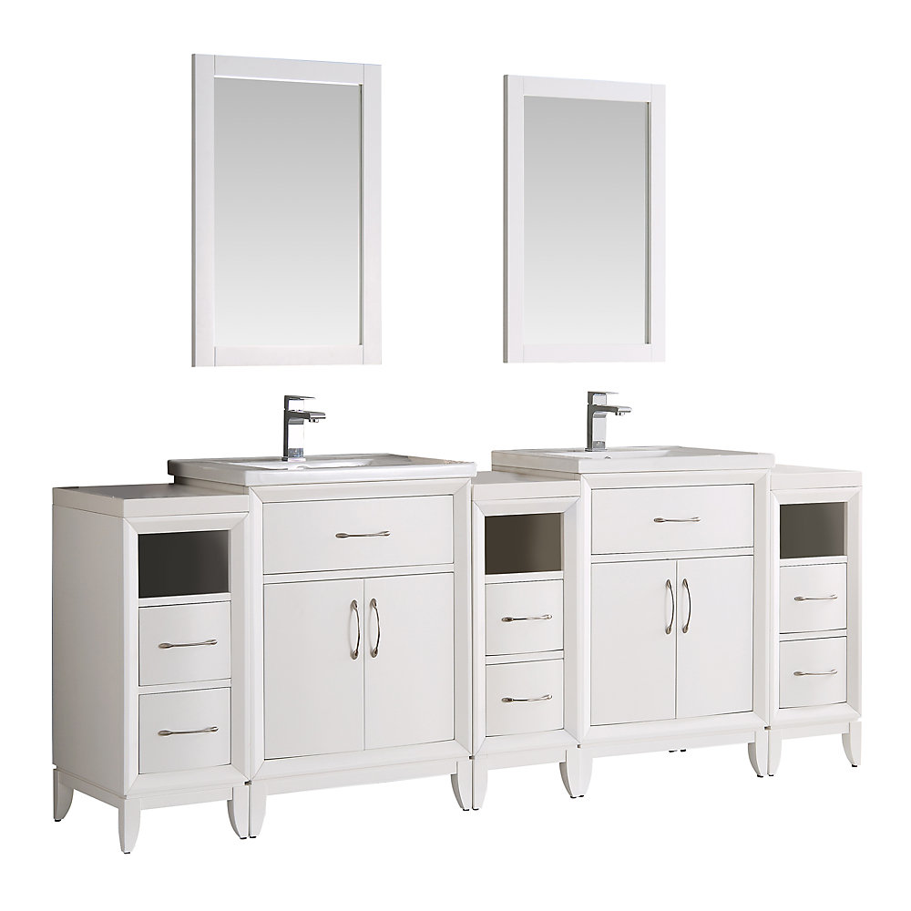 Cambridge 84 In Vanity White With Porcelain Tops And Mirrors
