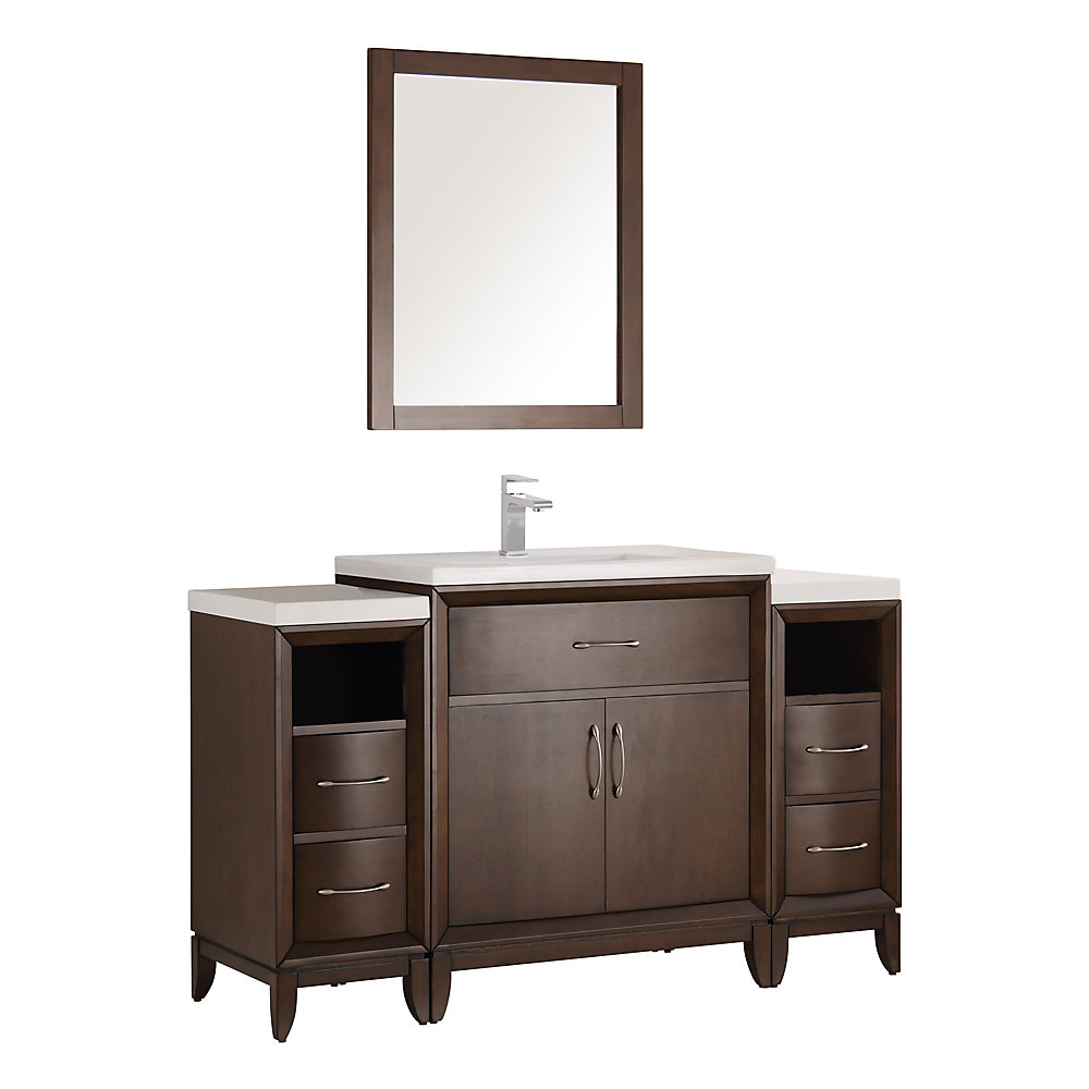 Cambridge 54 In Vanity Antique Coffee With Porcelain Top White And Mirror