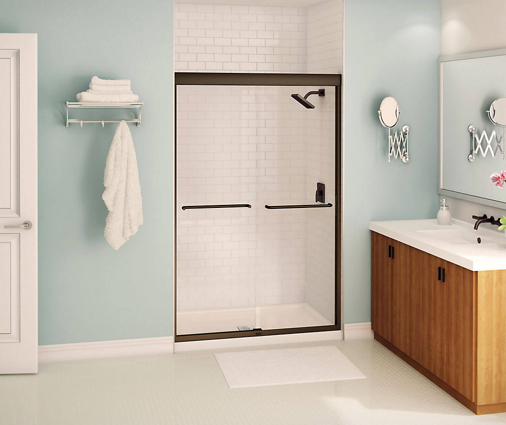 Tonik 47 Inch X 71 Frameless Sliding Shower Door In Dark Bronze