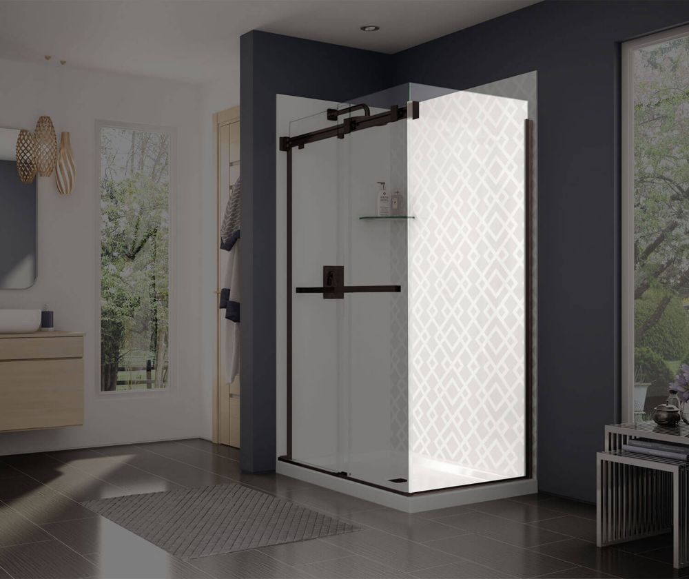 MAAX Duel Frameless Fixed Shower Door Panel in Dark Bronze The Home Depot Canada
