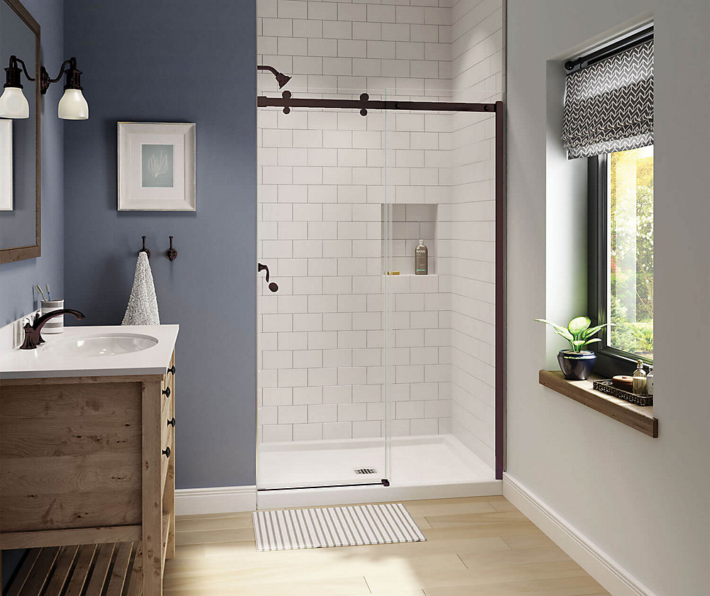 Luminescence 47 Inch X 70 1 2 Frameless Sliding Shower Door In Dark Bronze
