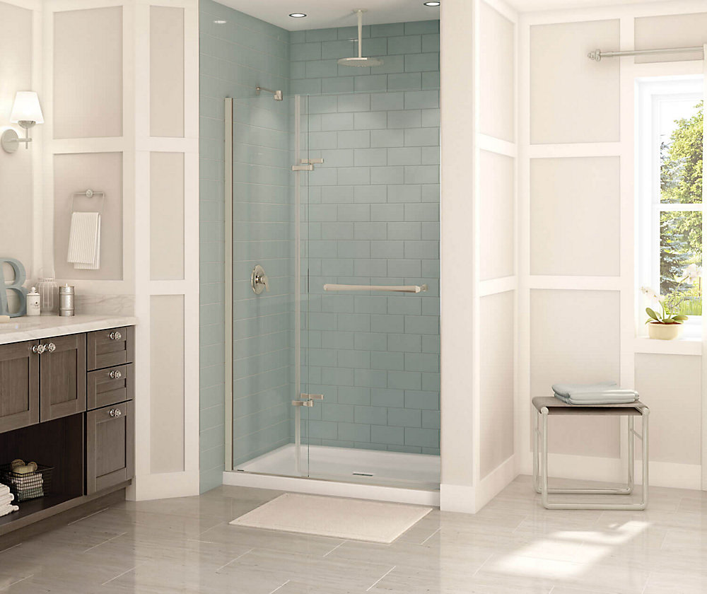 Maax Reveal 47 Inch X 71 1 2 Frameless Pivot Shower Maax Reveal 47 Inch X 71 1 2 Frameless Pivot Shower Door In Brushed Nickel