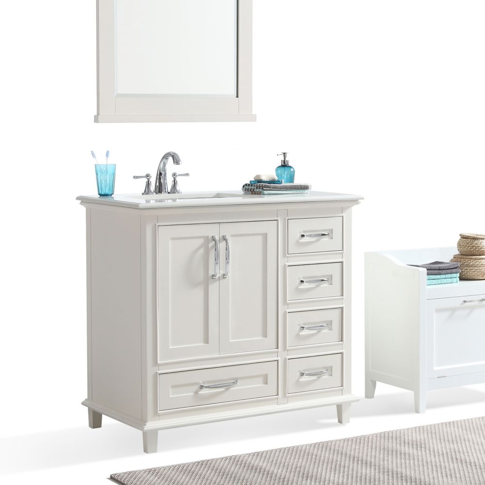 Simpli Home Ariana 36 Inch Bath Vanity with Bombay White Quartz Marble Top The Home Depot Canada