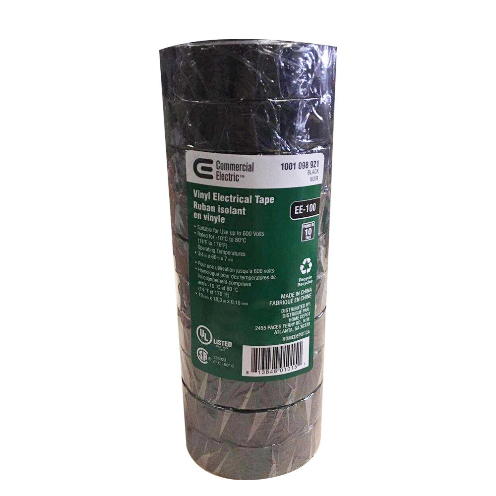 Commercial Electric 3/4inch x 60 ft. Vinyl Electrical Tape, Black (10