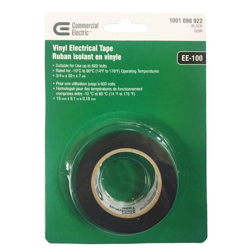 Commercial Electric 3/4inch x 30 ft. Vinyl Electrical Tape, Black