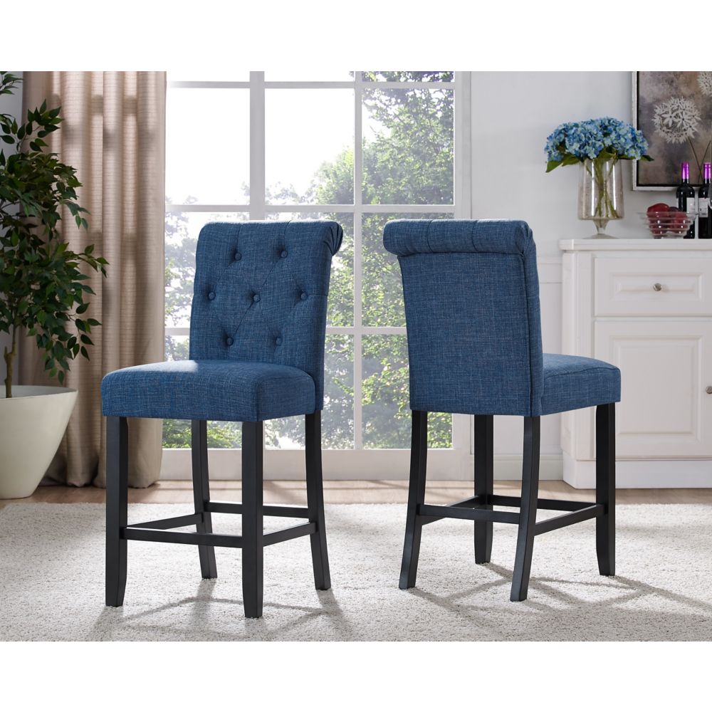 Brassex Inc Soho Tufted 24 Bar Stool In Blue Set Of 2 The Home Depot Canada