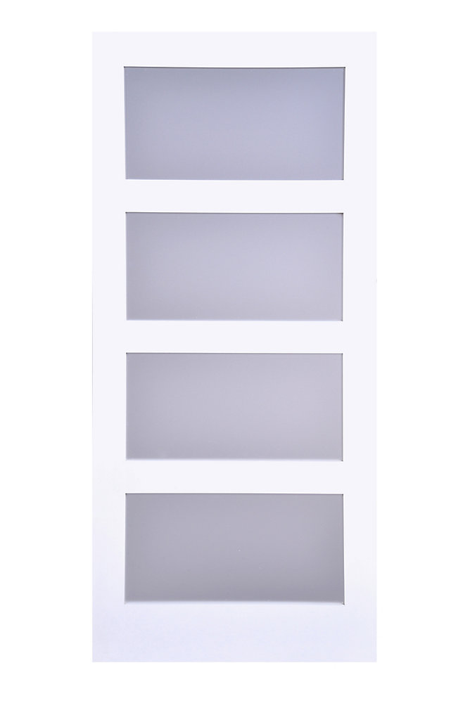 Milette 36x80 Porte française à 4 verres satiné blanc en apprêt blanc de style shaker Home Milette 36x80 Porte française à 4 verres satiné blanc en apprêt blanc de style shaker Home