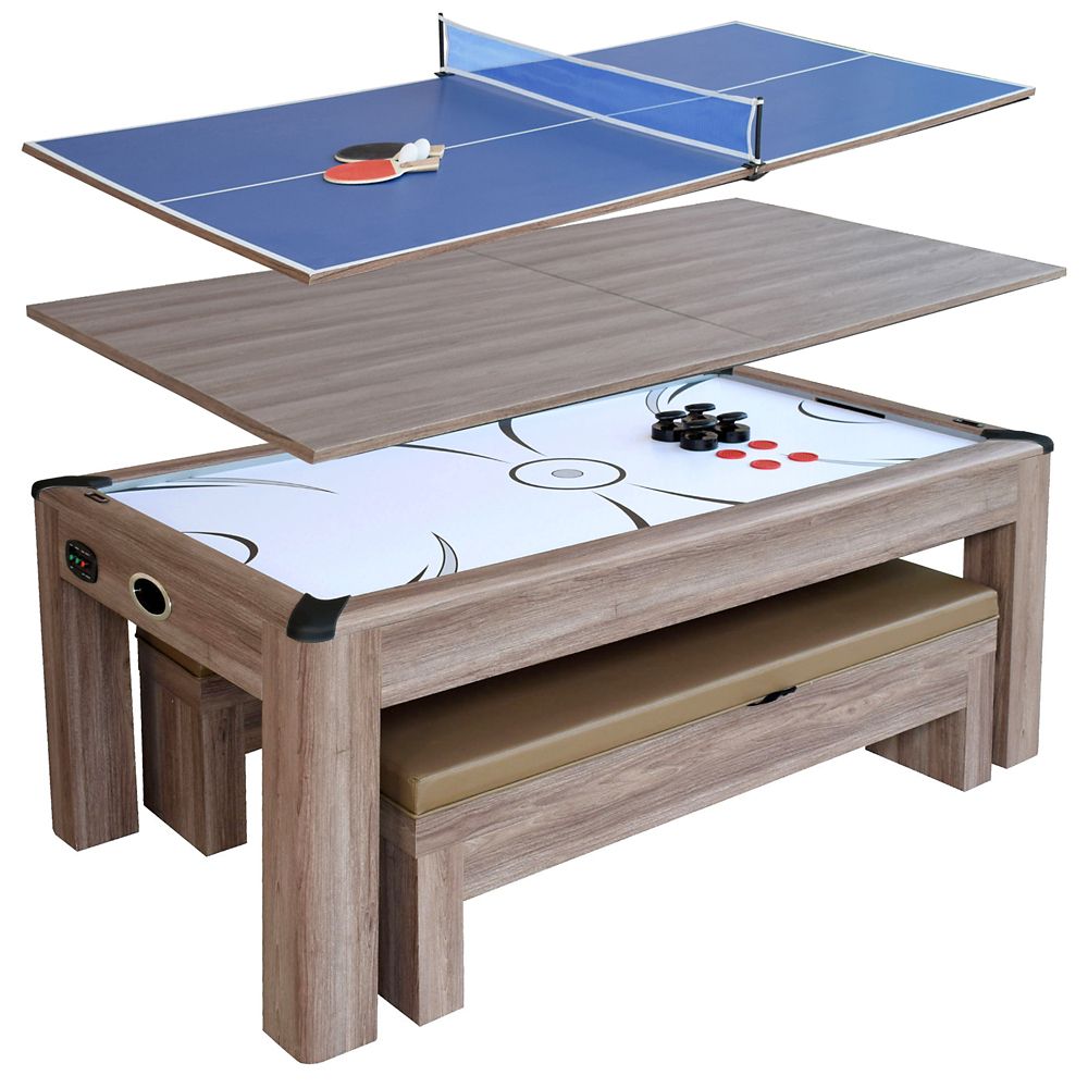 Driftwood 7-ft Air Hockey Table Combo Set w/Benches Driftwood 7-ft Air Hockey Table Combo Set w/Benches