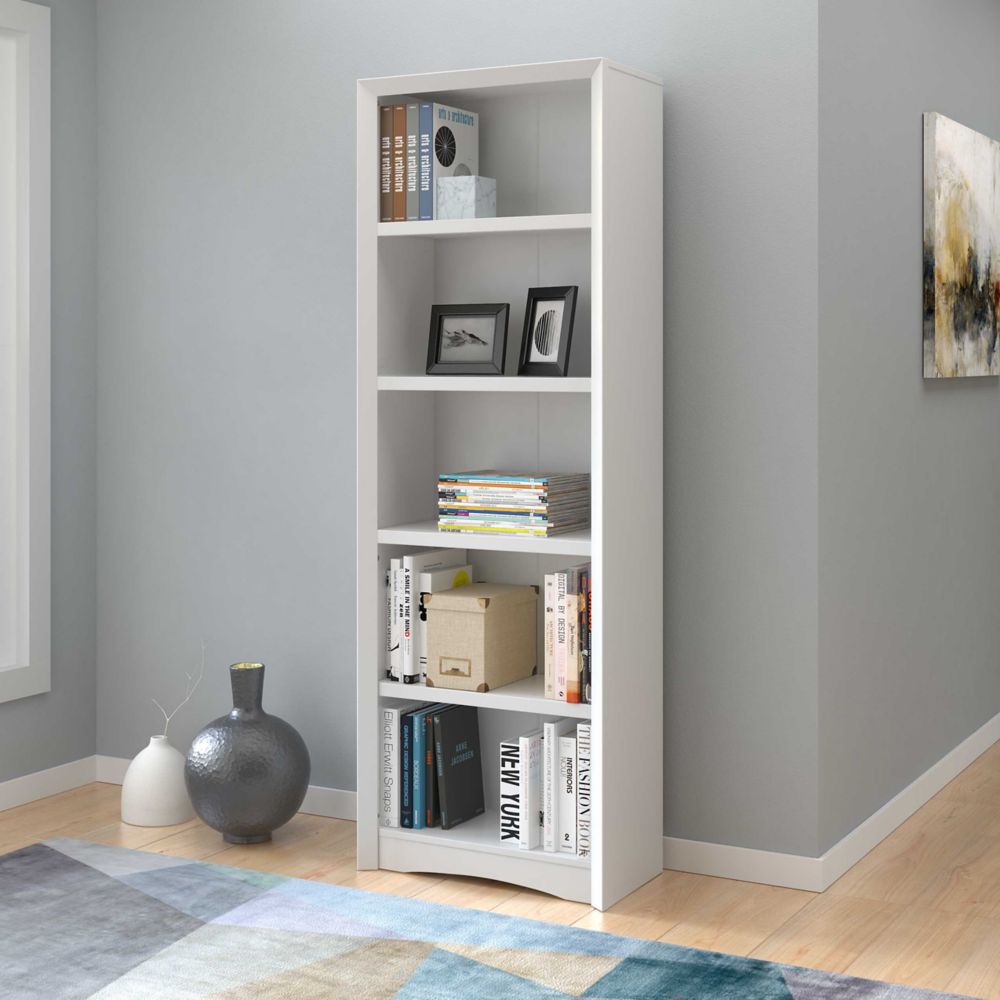 Corliving Quadra 71" Tall Bookcase in White Faux Woodgrain Finish The