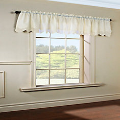 Hathaway scroll embroidered motif, sheer rod pocket valance, cream 54in x 17in