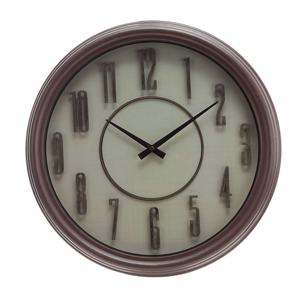 Decorative Wall Clock 18 Inch Brown With Cross Hatch Face