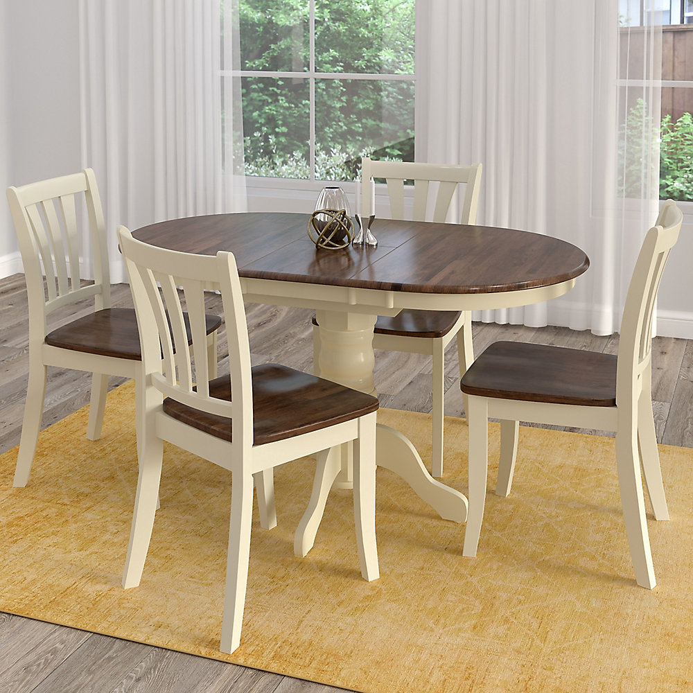Dillon 5 Piece Extendable Dark Brown And Cream Solid Wood Dining Set