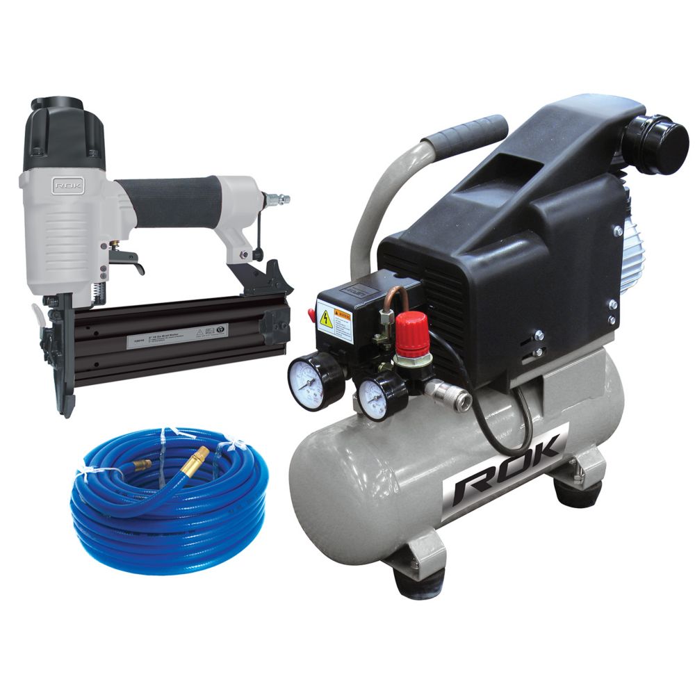 ROK 1 HP Air Compressor with 2inch Brad Nailer Combo Kit The Home