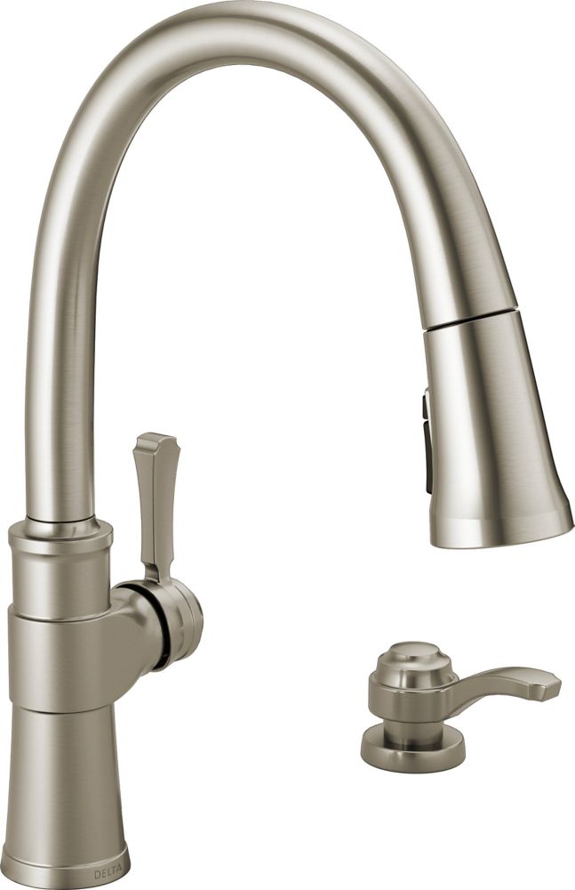 Delta Kate Single Handle PullDown Kitchen Faucet with Soap Dispenser