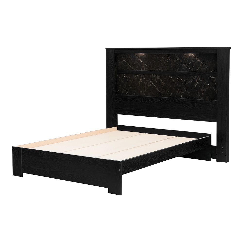 South Shore Gloria King Headboard (78") with Lights, Black Oak and Black Marble The Home Depot
