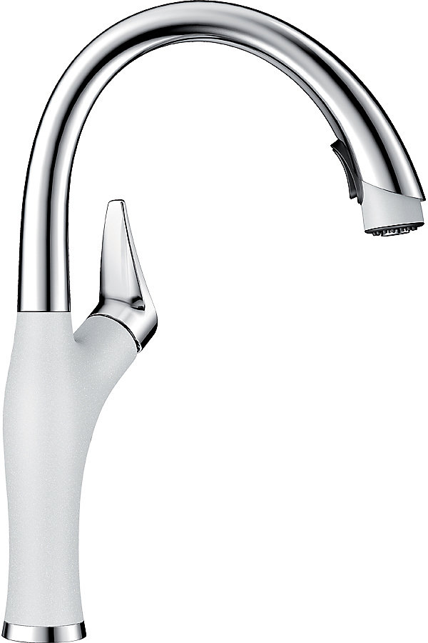 Artona Pull Down Dual Spray Kitchen Faucet Stainless Steel And White Finish