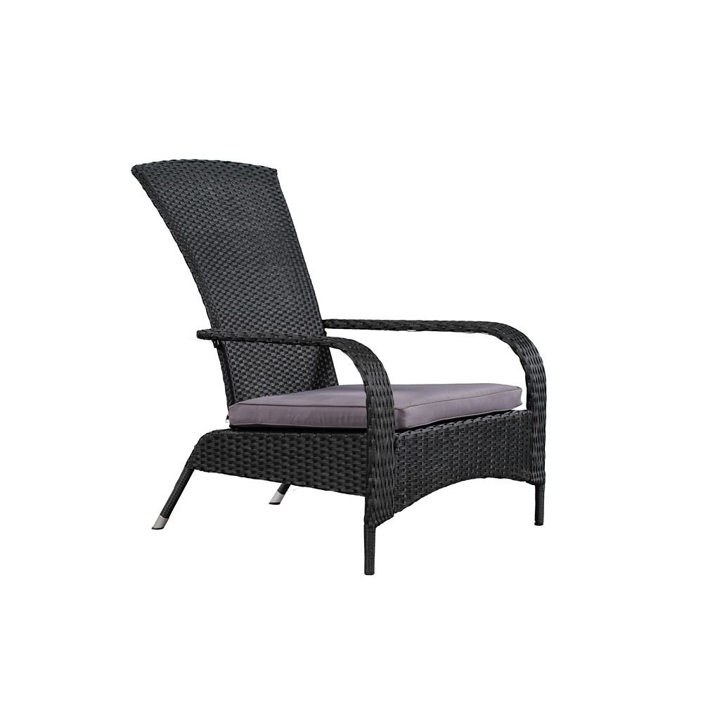 Comfort Height Wicker Muskoka Chair Black Wicker With Dark Grey Cushion