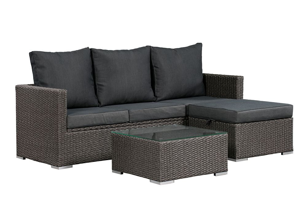 Patioflare Evan Sofa Set with Storage - Grey Wicker with Dark Grey ...