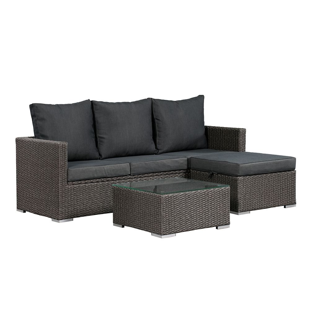 Evan Sofa Set With Storage Grey Wicker With Dark Grey Cushions