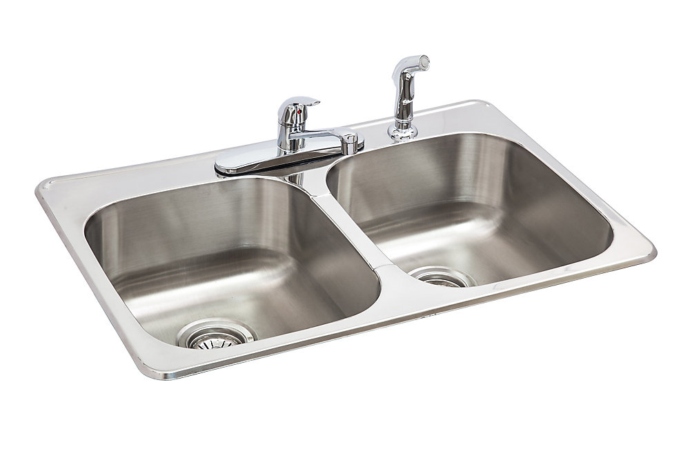 All In One 20g Top Mount Double Kitchen Sink 20 6inch X 31 3inch X 8 Inch Deep