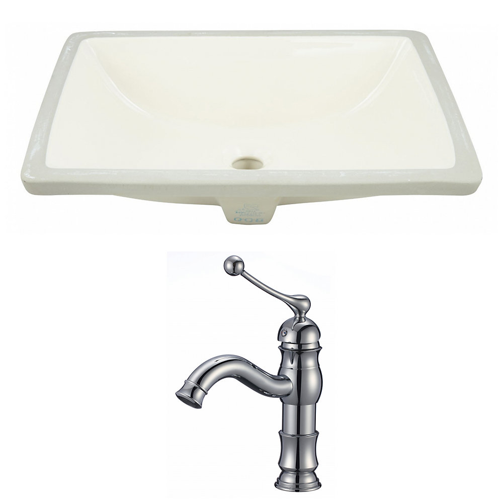 20 75 Inch W Rectangle Undermount Sink Set In Biscuit Chrome Hardware With 1 Hole Cupc Faucet