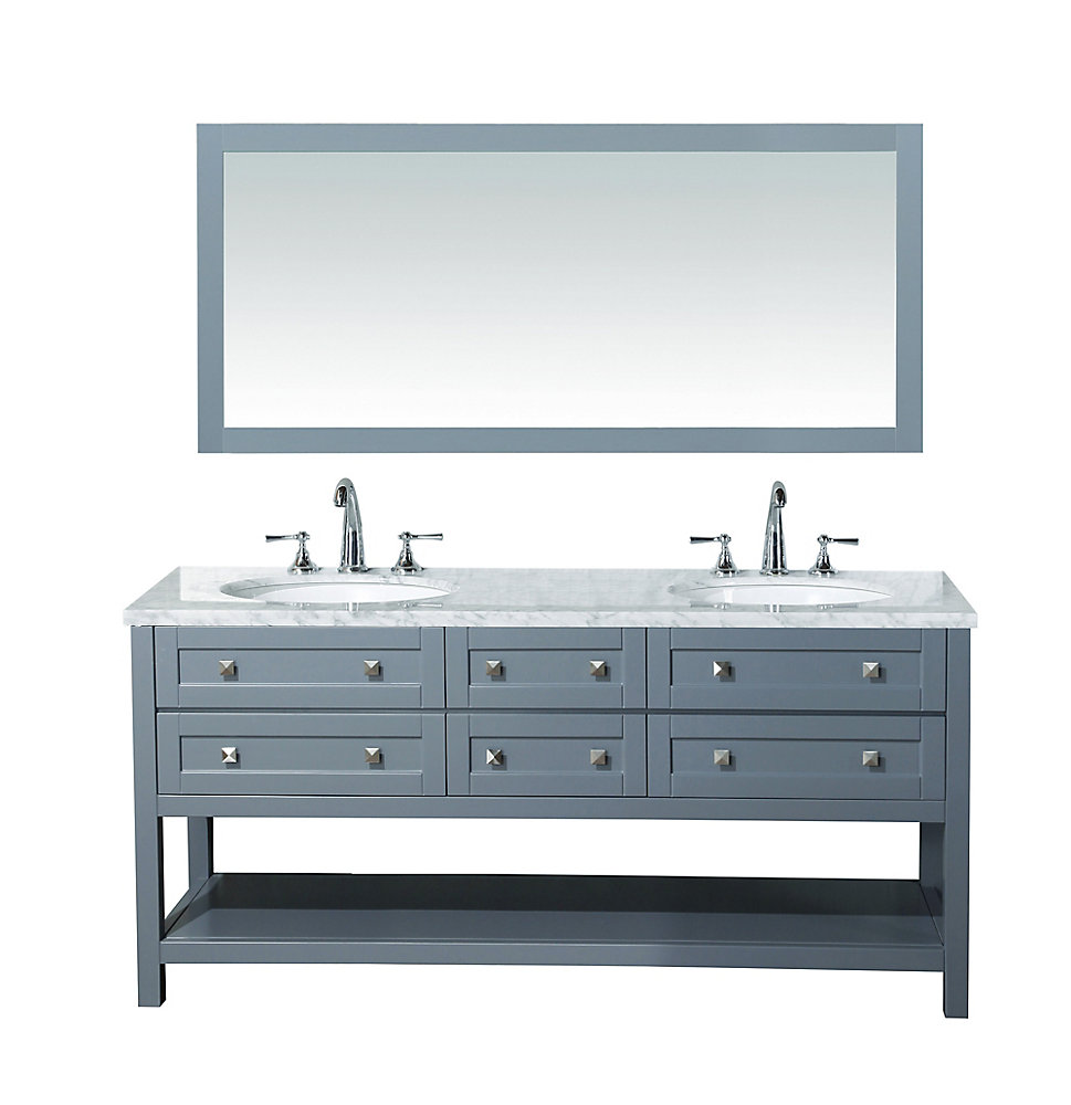 Marla 72 Inch Double Sink Bathroom Vanity With Mirror In Grey