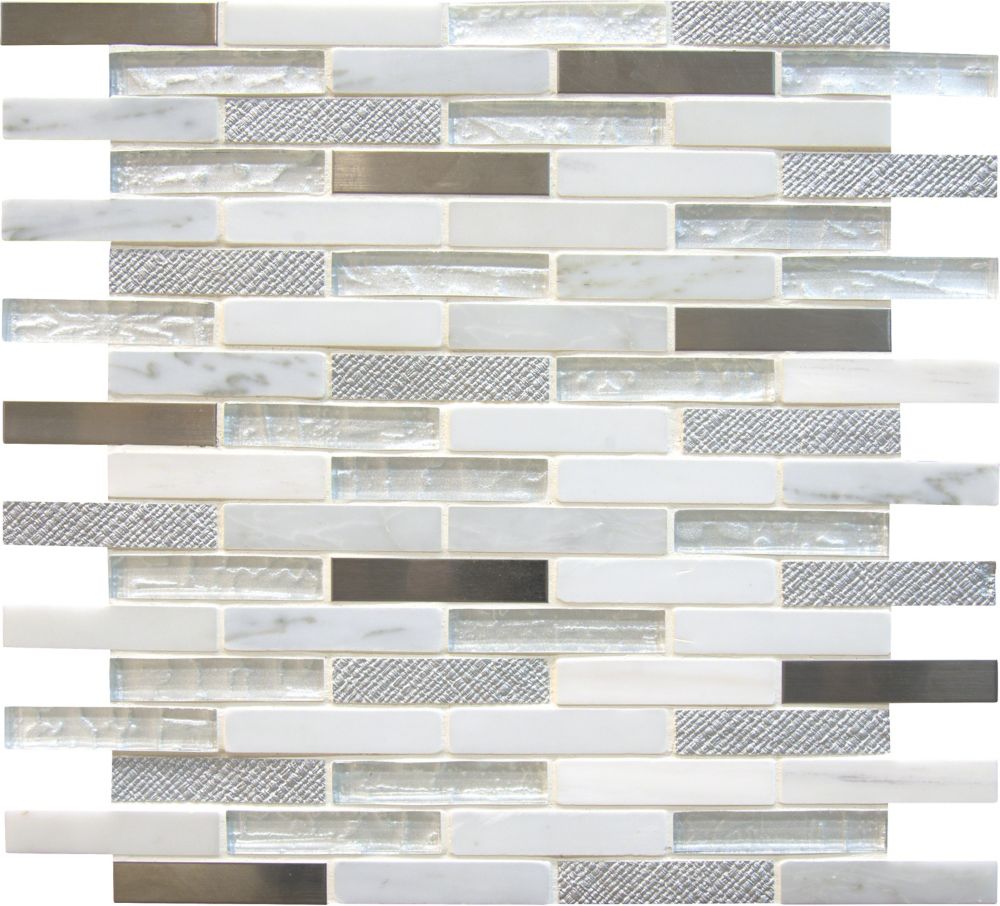 UPC 747583043641 product image for Ocean Crest Brick 12-inchx12-inch Glass Metal Stone Mesh-Mounted Mosaic Wall Til | upcitemdb.com