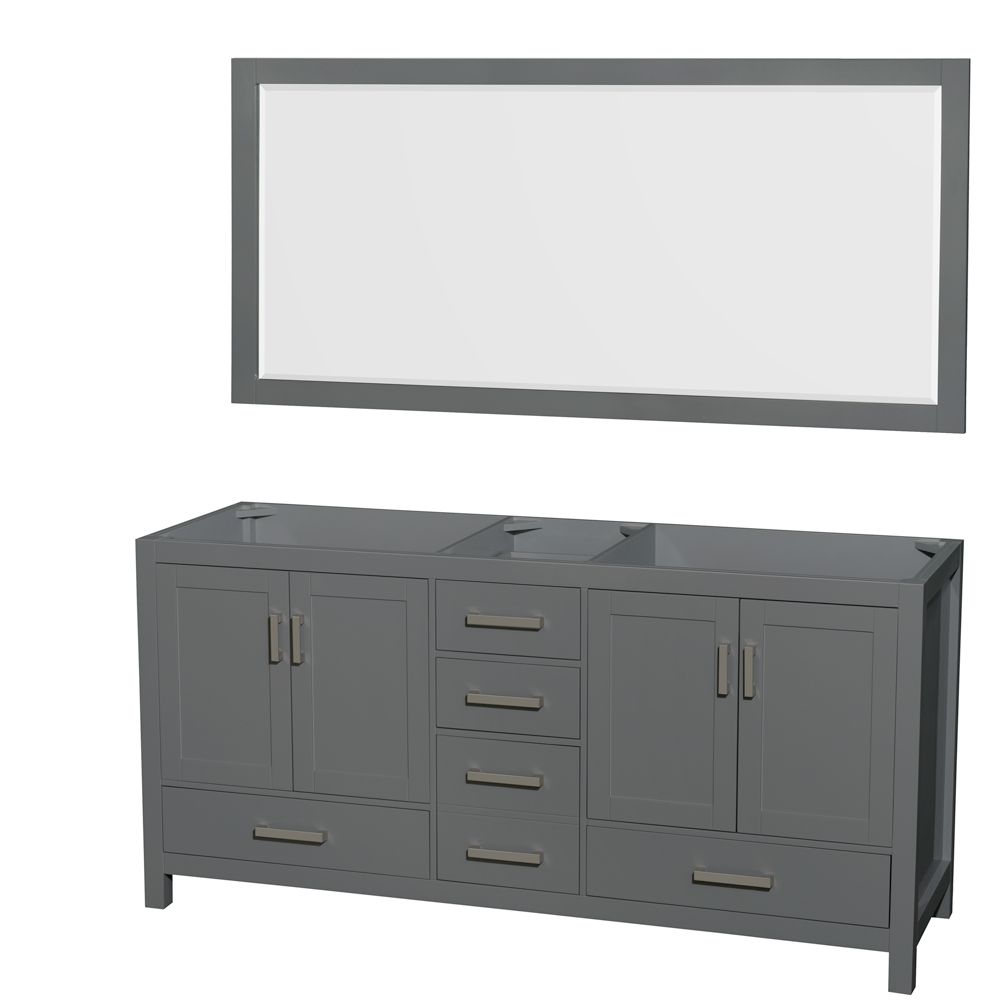 Sheffield 72 Inch Dark Gray Double Vanity, No Top, No Sink, 70 Inch Mirror