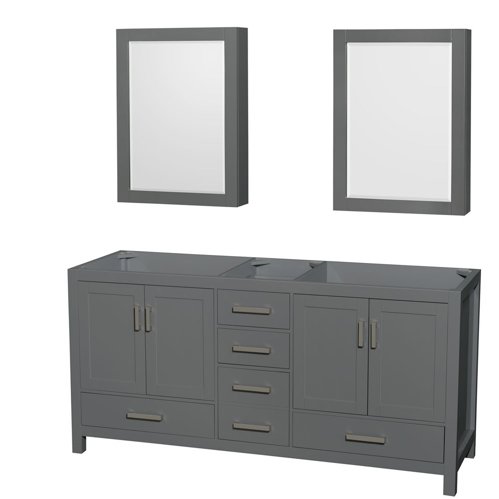 Sheffield 72 Inch Dark Gray Double Vanity No Top No Sink Medicine Cabinets