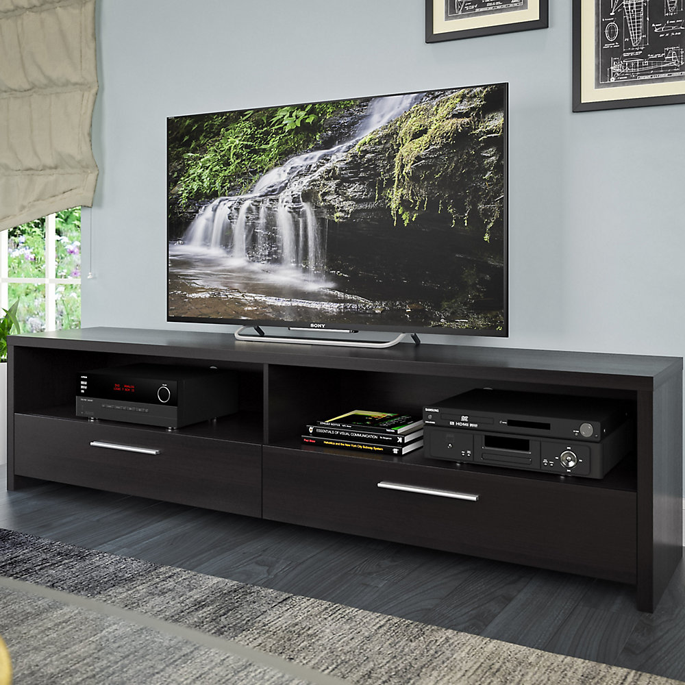 Fernbrook Tv Stand In Black Faux Wood Grain Finish For Tvs Up To 85inch