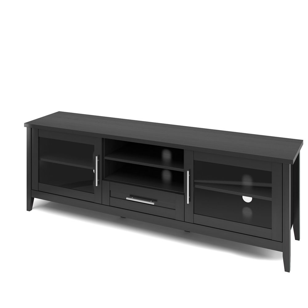 Corliving Jackson Extra Wide TV Bench in Black Wood Grain Finish, For