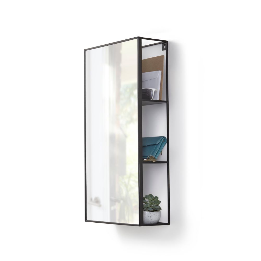 Umbra Cubiko Wall Mirror And Storage Black H60.9 X W30.5 X D12.9 Cm