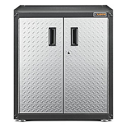 Ready-to-Assemble 31-inch H x 28-inch W x 18-inch D Steel 2-Door Freestanding Garage Cabinet in Silver Tread