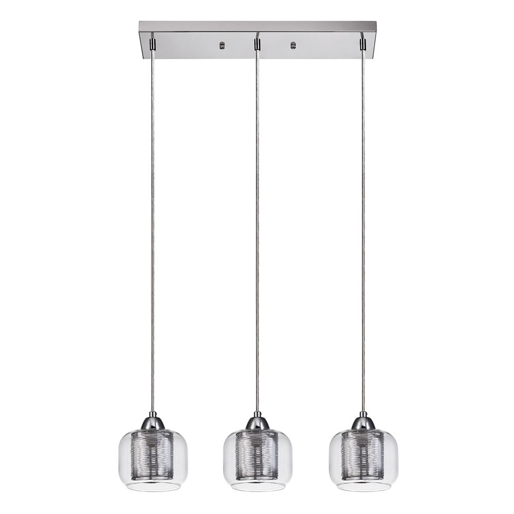65809 Clear Glass Outer Shades with Aluminum Inner Shades Chrome Finish Globe Electric Maddox 3-Light Pendant