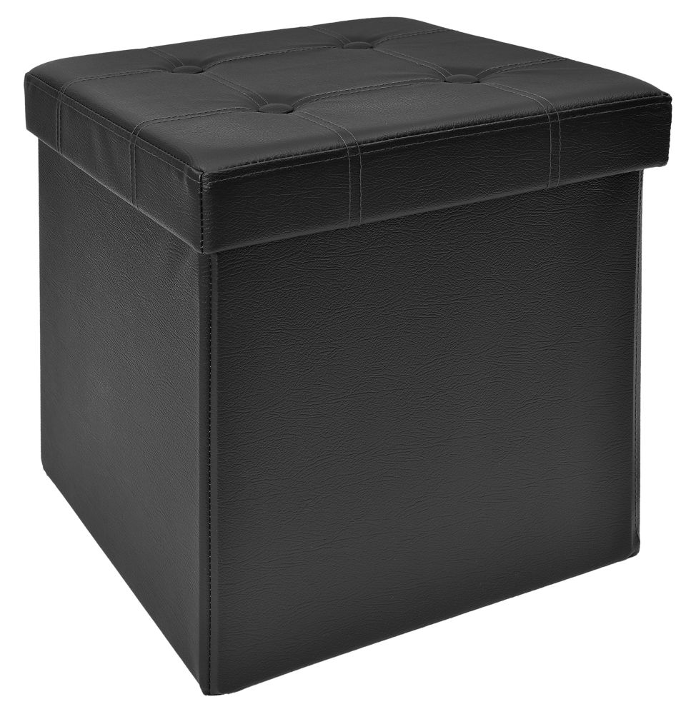 FHE 15inch Tufted Foldable Storage Ottoman with Compartments in Black The Home Depot Canada