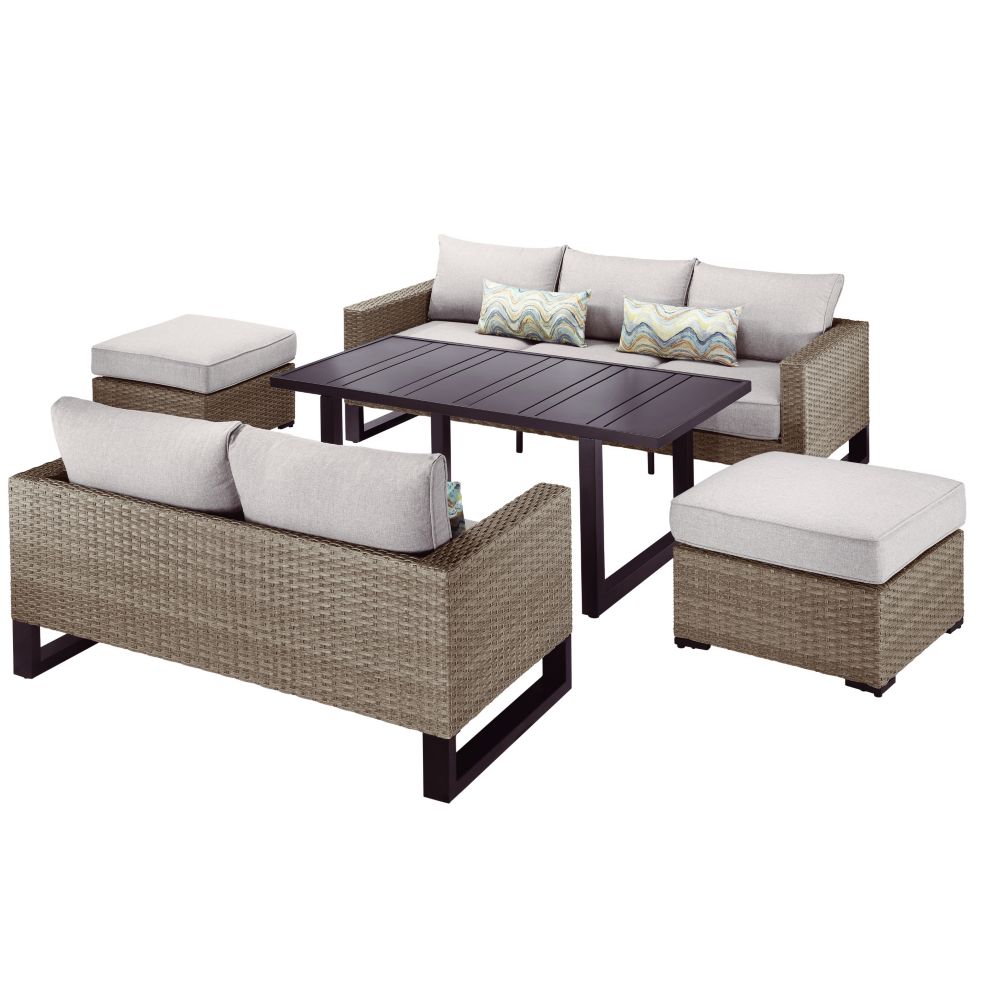 park heights 5-piece wicker patio deep seating set with chow height table  and putty cushions