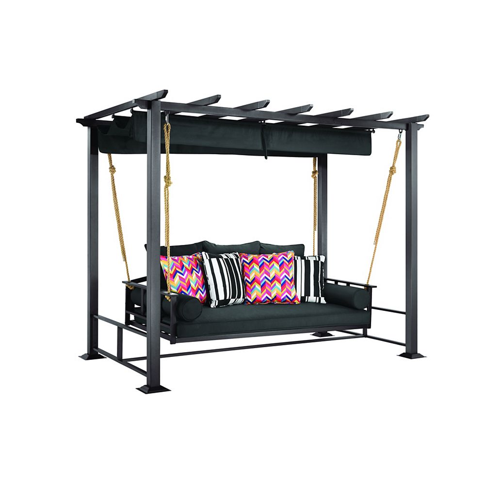 Hampton Bay Pacific Landing Steel/Aluminum Swing with Flat Canopy | The