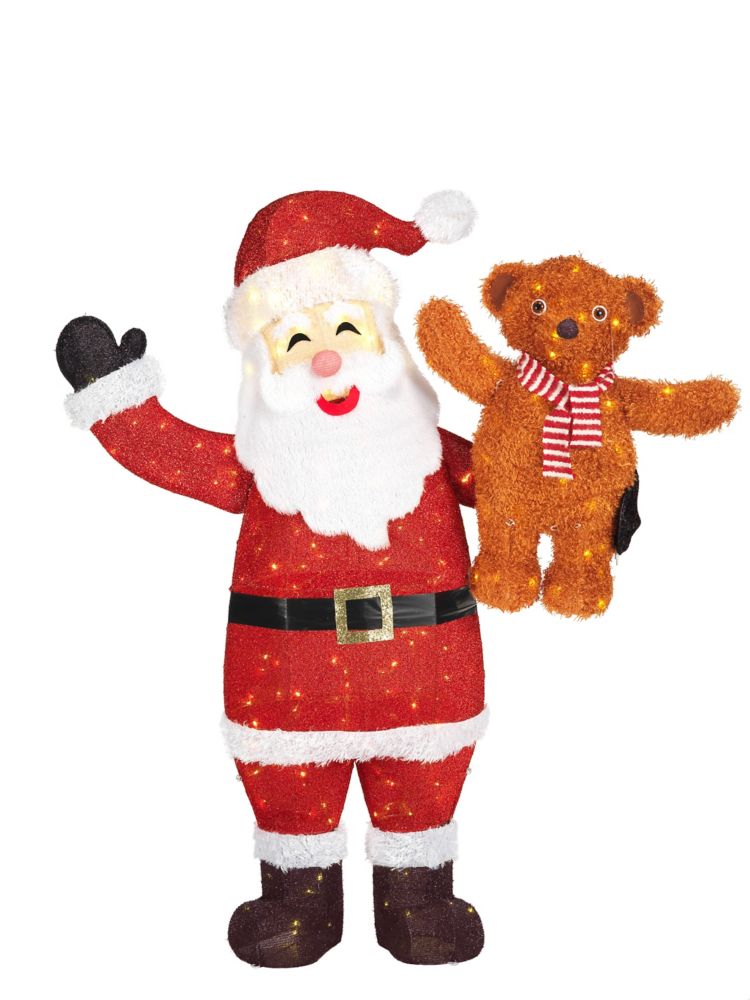 STANDING WHIMSICAL SANTA WITH BEAR AND PRESENTS DECORATION CHRISTMAS HOLIDAY
