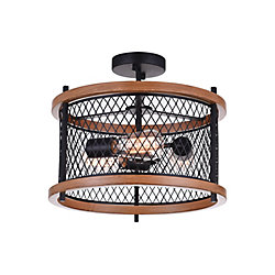Kayan 15-inch 3 Light Flush Mount with Black Finish