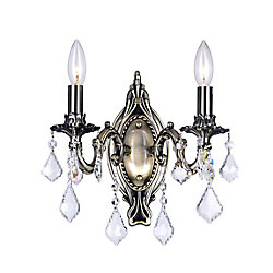Brass 15 inch 2 Light Wall Sconce with Antique Brass Finish